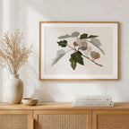 Harvest Fig art print in an oak frame on a living room wall