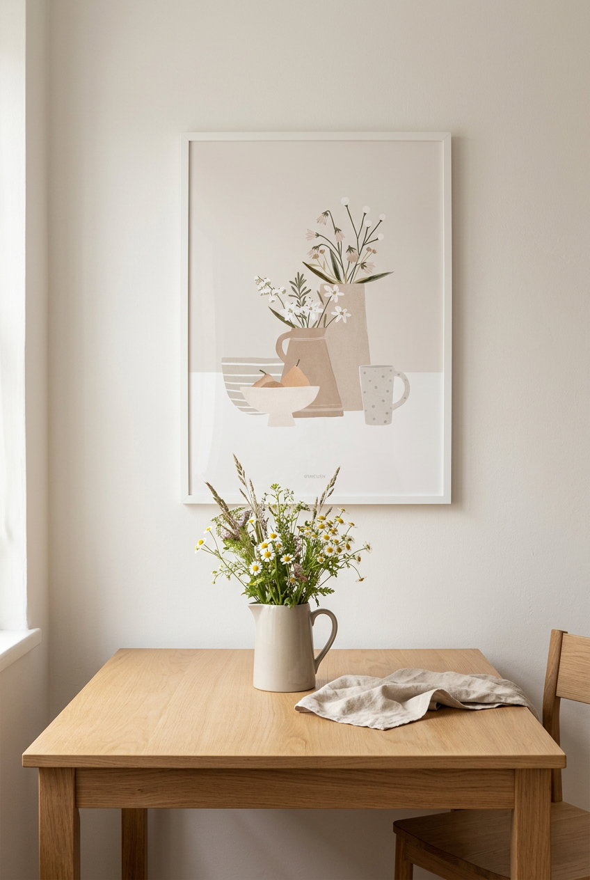 הדפס - Pottery and Flowers - Spring Table