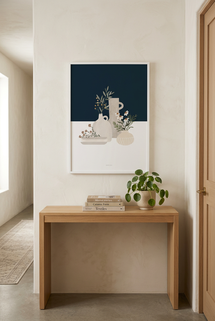 הדפס - Pottery and Flowers - Dark Blue