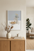 הדפס - Pottery and Flowers - Light Blue