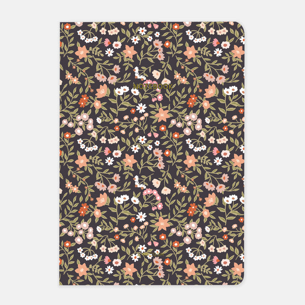 מחברת תפורה - Colorful flowers dark