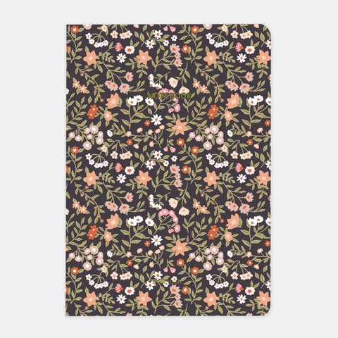 מחברת תפורה - Colorful flowers dark