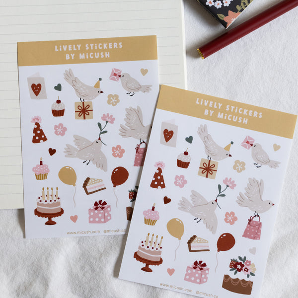 דף מדבקות - יום הולדת ציפורים