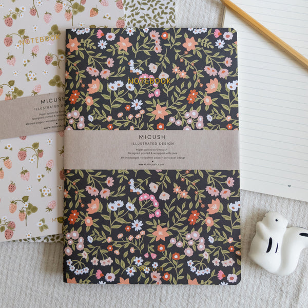 מחברת תפורה - Colorful flowers dark