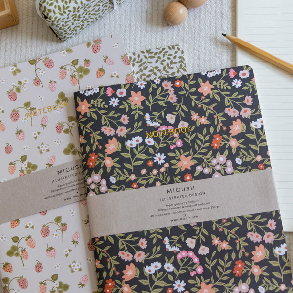 מחברת תפורה - Colorful flowers dark