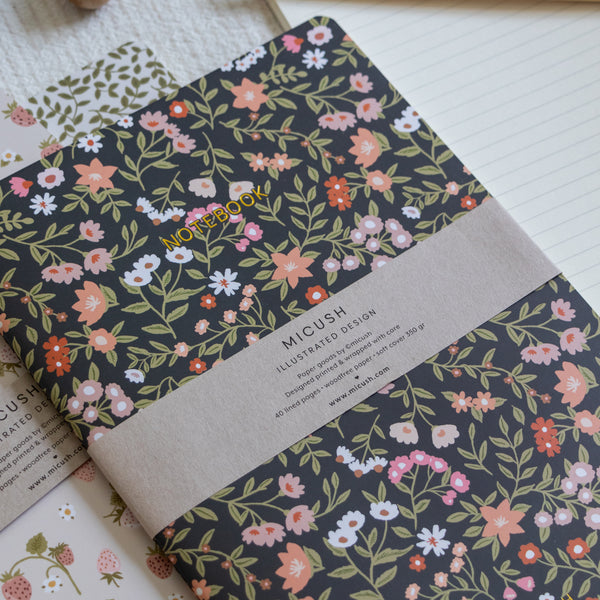 מחברת תפורה - Colorful flowers dark