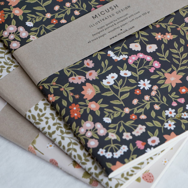 מחברת תפורה - Colorful flowers dark