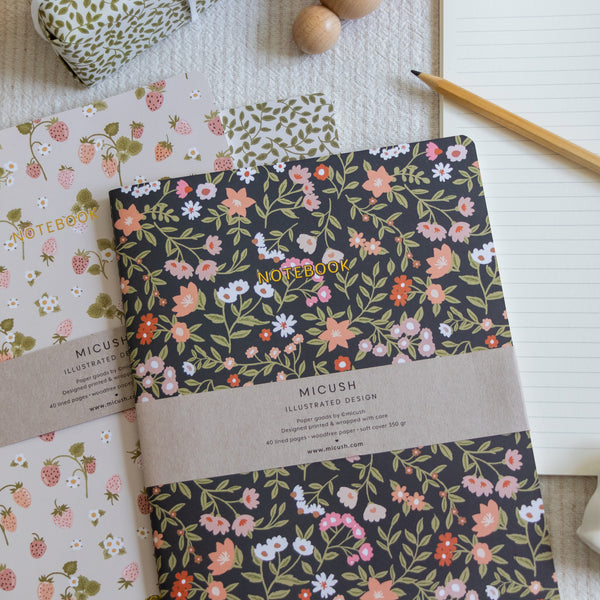 מחברת תפורה - Colorful flowers dark