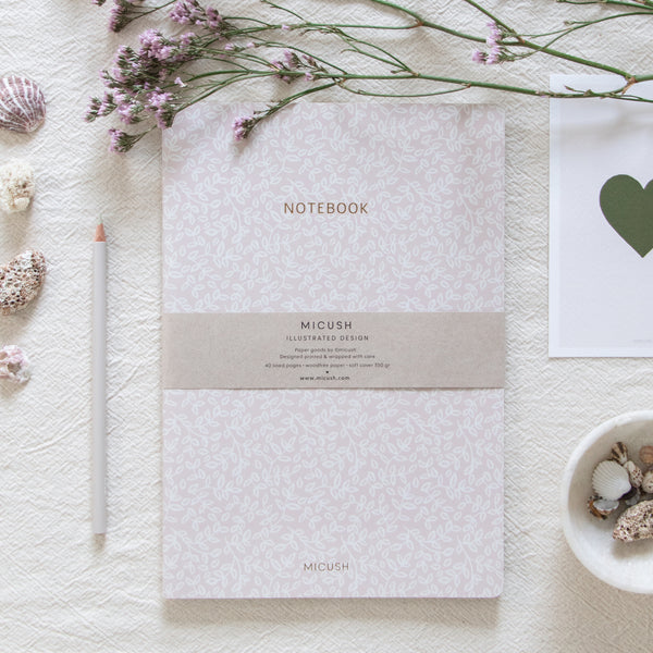 מחברת תפורה - Pink Leaves