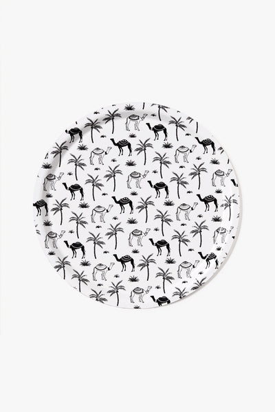 מגש עץ - Black and White Camels Pattern