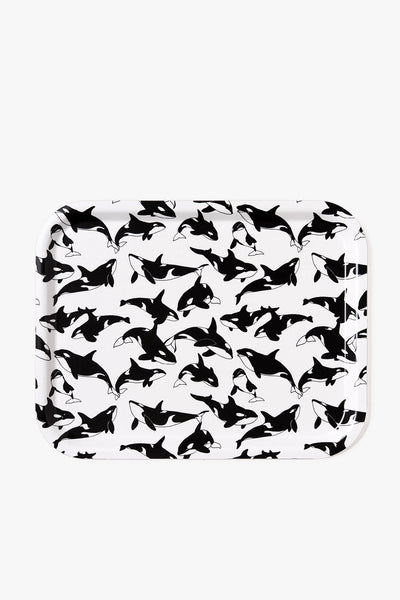 מגש עץ - Black and White Orcas Pattern