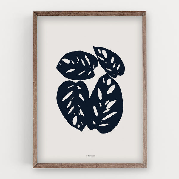 הדפס - Botanical silhouette - Monstera Obliqua Leaf