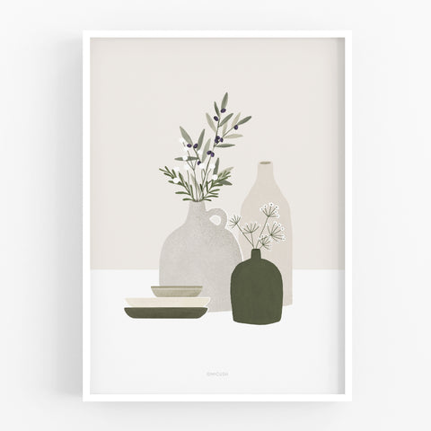 הדפס - Pottery and Flowers - Olive Branch