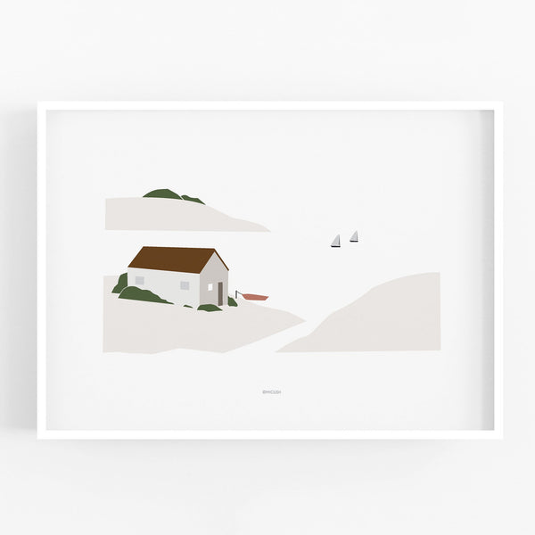 הדפס - Countryside Landscape  - Boat