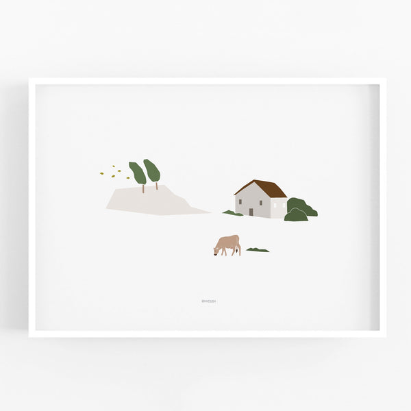 הדפס - Countryside Landscape  - Cow