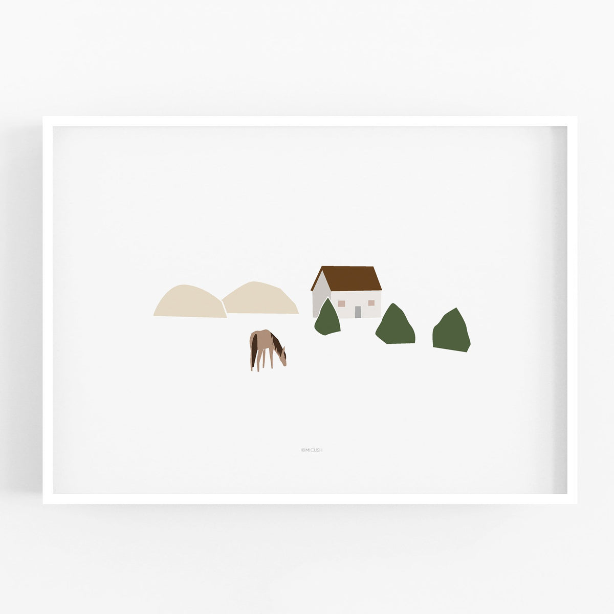 הדפס - Countryside Landscape  -  Horse