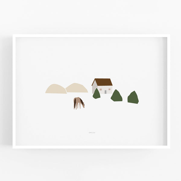 הדפס - Countryside Landscape  -  Horse