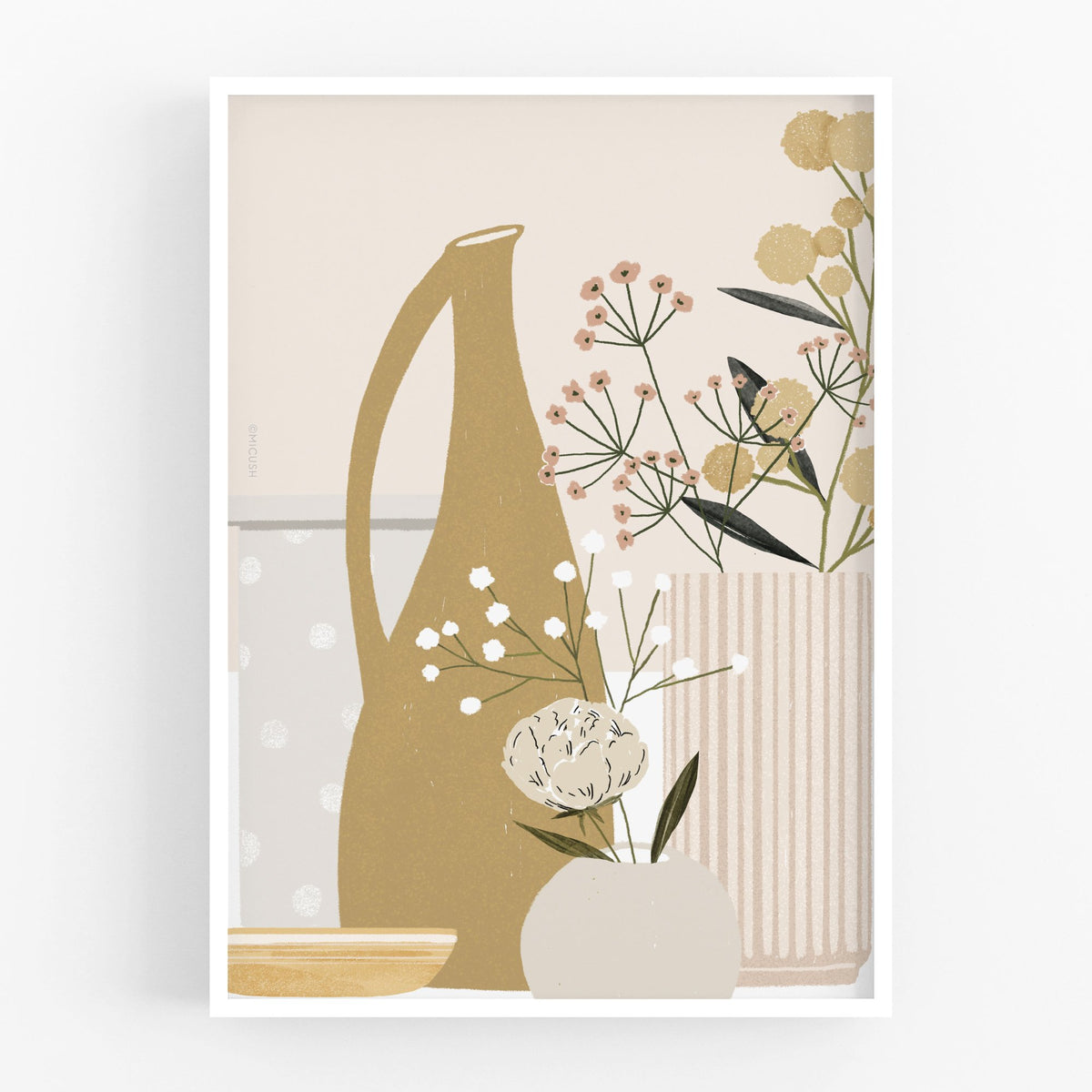 הדפס - Pottery and Flowers - Blush (Close up)