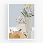 הדפס - Pottery and Flowers - Light Blue (Close up)
