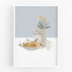 הדפס - Pottery and Flowers - Light Blue