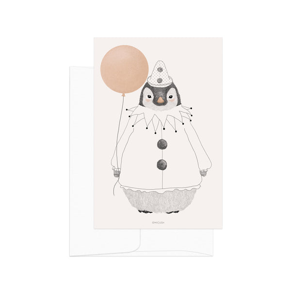 גלויה - פינגווין עם בלון