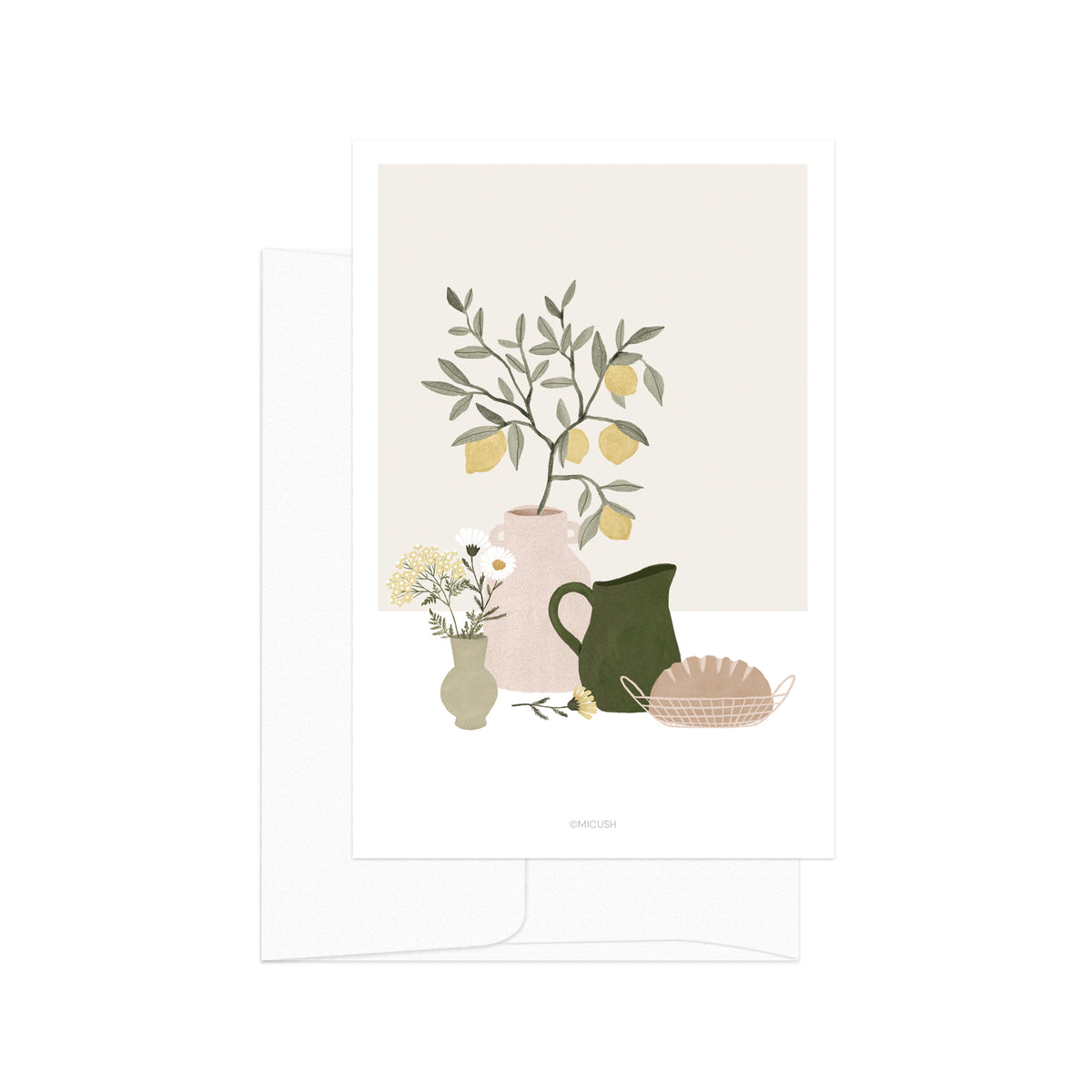 גלויה - Pottery and Flowers - Festive table