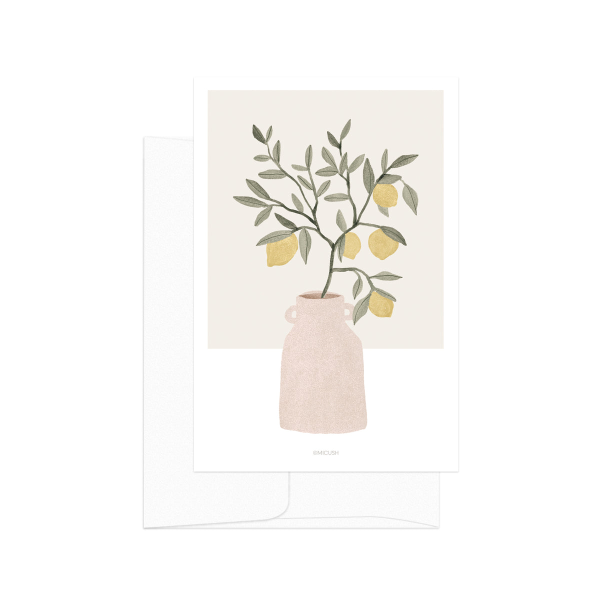 גלויה - Pottery and Flowers - Lemon branch