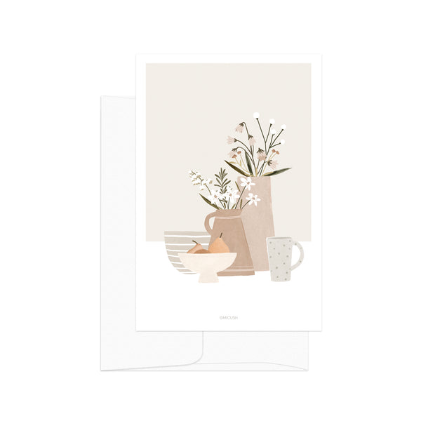 גלויה - Pottery and Flowers - Spring table