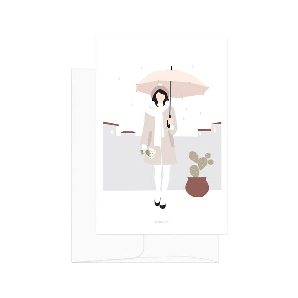 גלויה - Modern Women - Urban rainy day