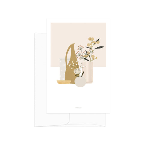 גלויה - Pottery and Flowers - Blush