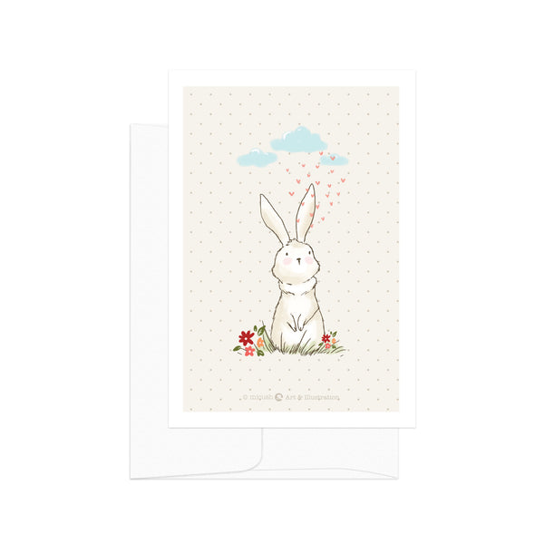 גלויה - Love Bunnies - Rain of Hearts