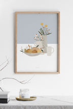הדפס - Pottery and Flowers - Light Blue