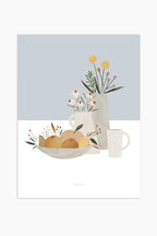 הדפס - Pottery and Flowers - Light Blue