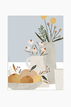הדפס - Pottery and Flowers - Light Blue (Close up)