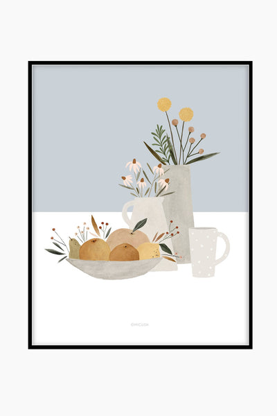 הדפס - Pottery and Flowers - Light Blue