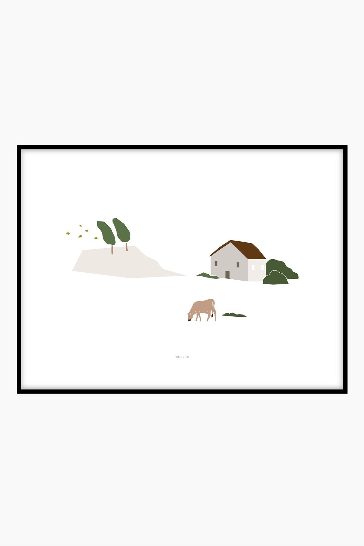 הדפס - Countryside Landscape  - Cow