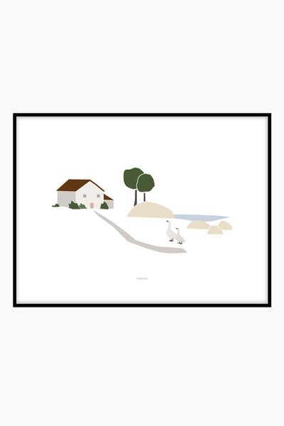 הדפס - Countryside Landscape  - Ducks